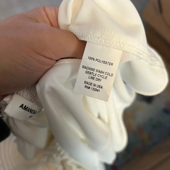 Amanda Uprichard White Smocked Off Shoulder Drop Waist Mini Dress - Picture 4 of 4